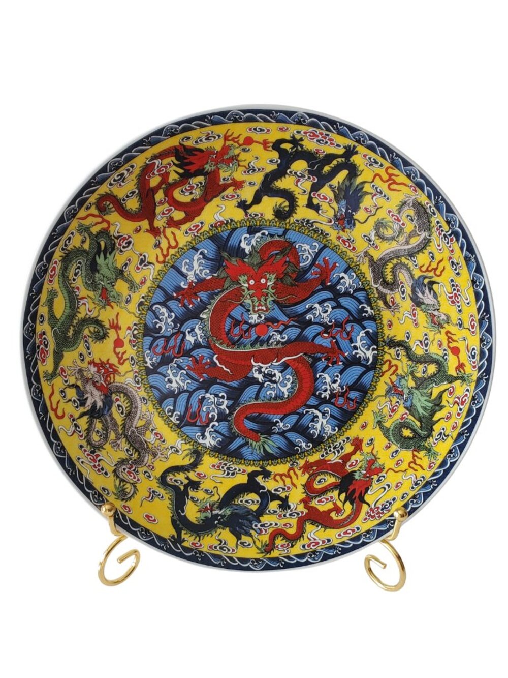 Chinese Nine Dragons 10" Ceramic Display Plate